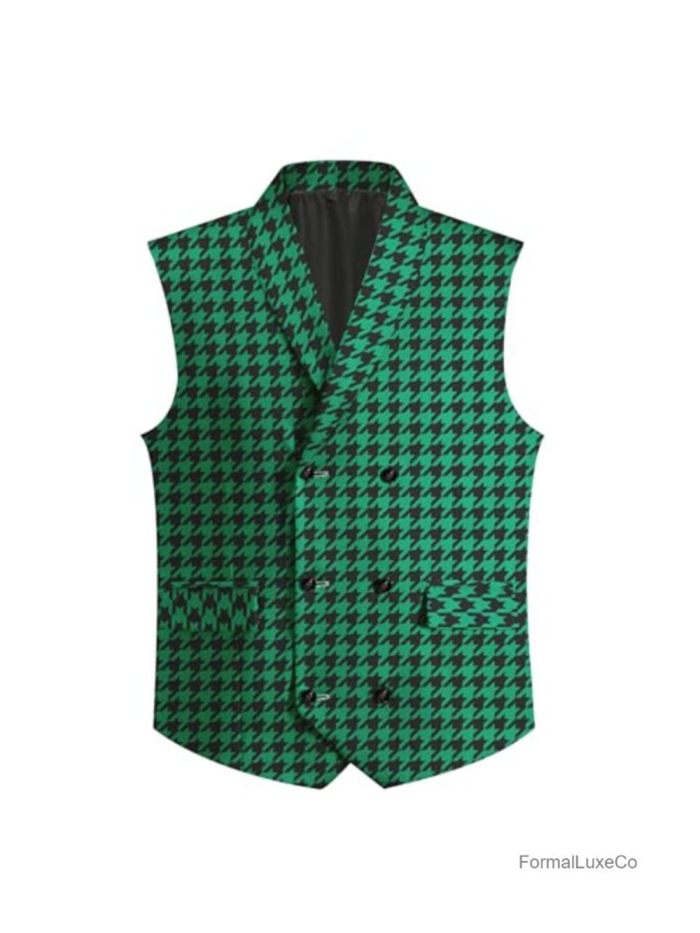 Mens Suit Vest Houndstooth Plaid Slim Fit Double Breasted Waistcoat